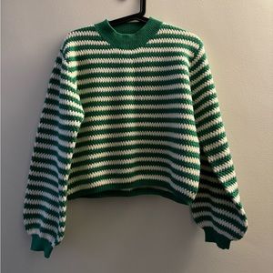 Lyla + Luxe Green/White Striped Crewneck Sweater